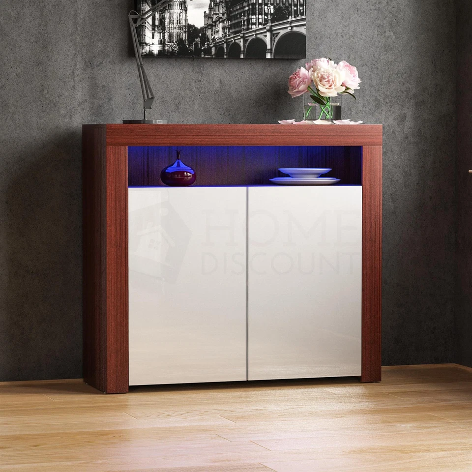 LED Sideboard High Gloss Buffet Cupboard Display Cabinet TV Unit Stand 2 3 Doors