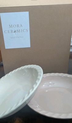 Mora Ceramics 9 Inch Pie Pan Set of 2 Fluted Stoneware Baking Dishes New