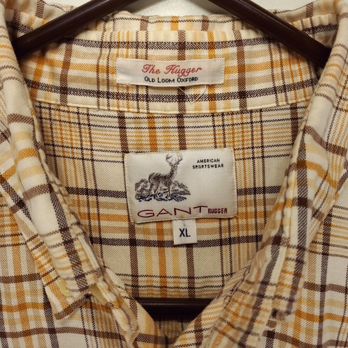 GANT The Hugger Old Loom Oxford Button Down Shirt Men's XL Ivory Plaid Cotton - Bild 3 von 11