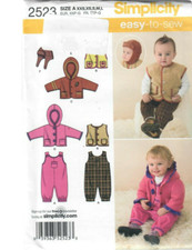 Simplicity Sewing Pattern 2523 Size XXS-XS-S-M-L Baby Overalls Jacket, Vest Hats