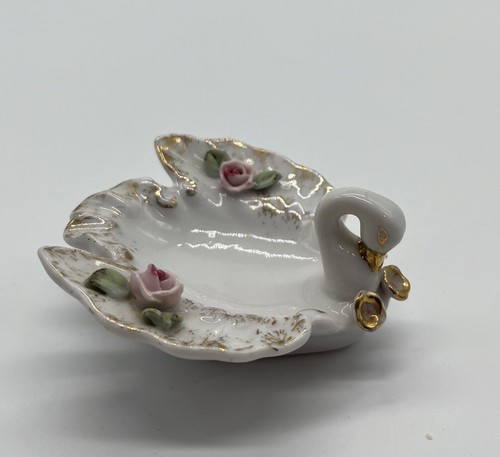 Swan Pink And Gold Flowered Ash Tray Vintage - 第 1/8 張圖片