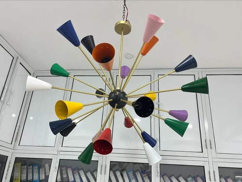 Lampadario luce stile metà secolo 24 bracci multicolore Sputnik ottone grezzo - Foto 3 di 8