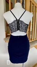 Lulus Medium Navy Blue V-neck Racerback Lace Cut out Back Short Mini Dress