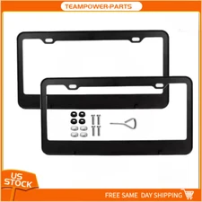 2Pcs Black Stainless Steel Metal License Plate Frame Tag Cover With Screw Caps ☆