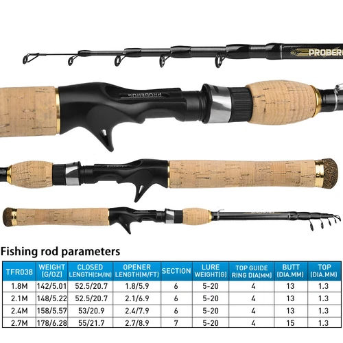 Telescopic Spinning Fishing Rod Bait Casting Lure Carbon Travel Pole 1.8-2.7M - Picture 4 of 21