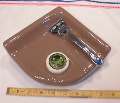Artisan Brown: Ceramic Reversible Corner Bath-Shower Soap Dish-Tray-Shelf 7'' NEW