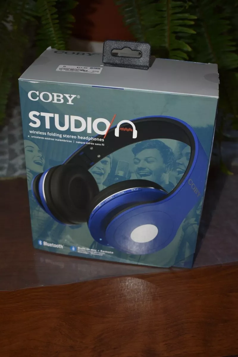 Coby Studio Bluetooth Wireless Folding Headphones Blue Built in Mic