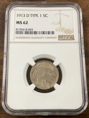 1913-D Type 1 Buffalo Nickel NGC MS 62