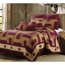 Burgundy Star Primitive Farmhouse Printed Quilt Set Country Lodge Boho