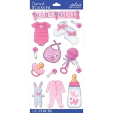 Crafts Stickers Jolees Baby Girl PJ's Bottle Socks Rattle Bib Pacifier Bunny Pin