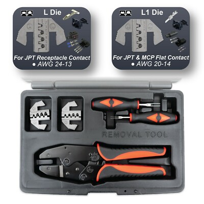 JPT & MCP Flat Connector Interchangeable Ratcheting Terminal Crimper and Removal