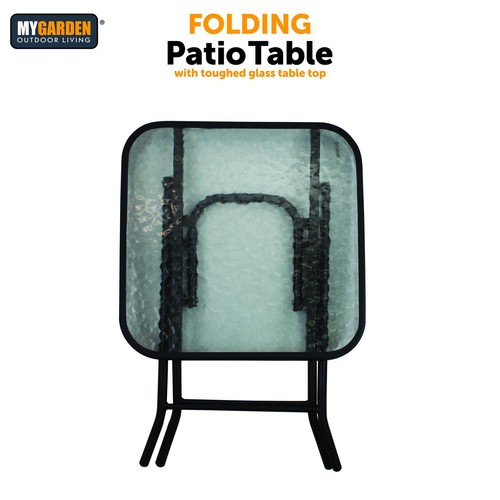 Patio Bistro Foldable Table Glass Top Portable Garden Camping Outdoor