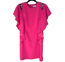 Trina Turk Sheath Dress Hot Pink Lambada Ruffled Cold Shoulder Women Size 2 EUC