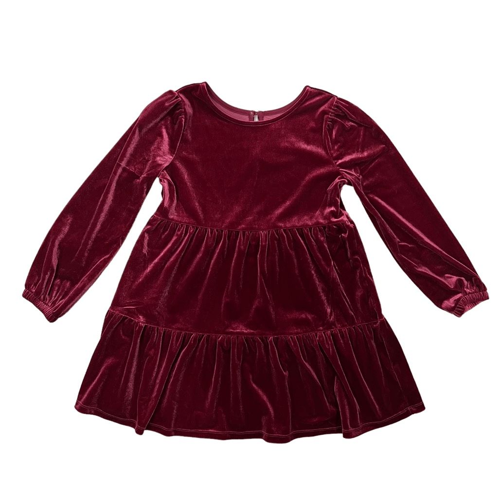 gap red velvet dress Gap Girls Velvet Long Sleeve Tiered Dress Red Delicious Size Small