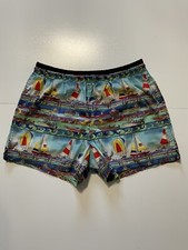 VTG 90s Nicole Miller Sail Boats All Over Print Mesh Lined Swim Trunk Shorts