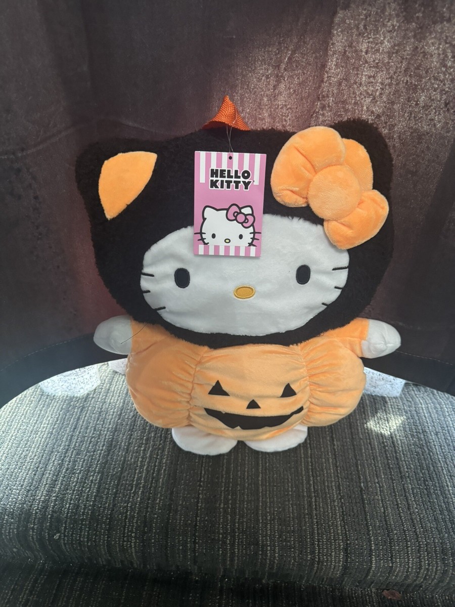 black hello kitty plush backpack Halloween Cat Top handle Back 7 zippered pocket Polyester Character Hello Kitty Plush Backpack