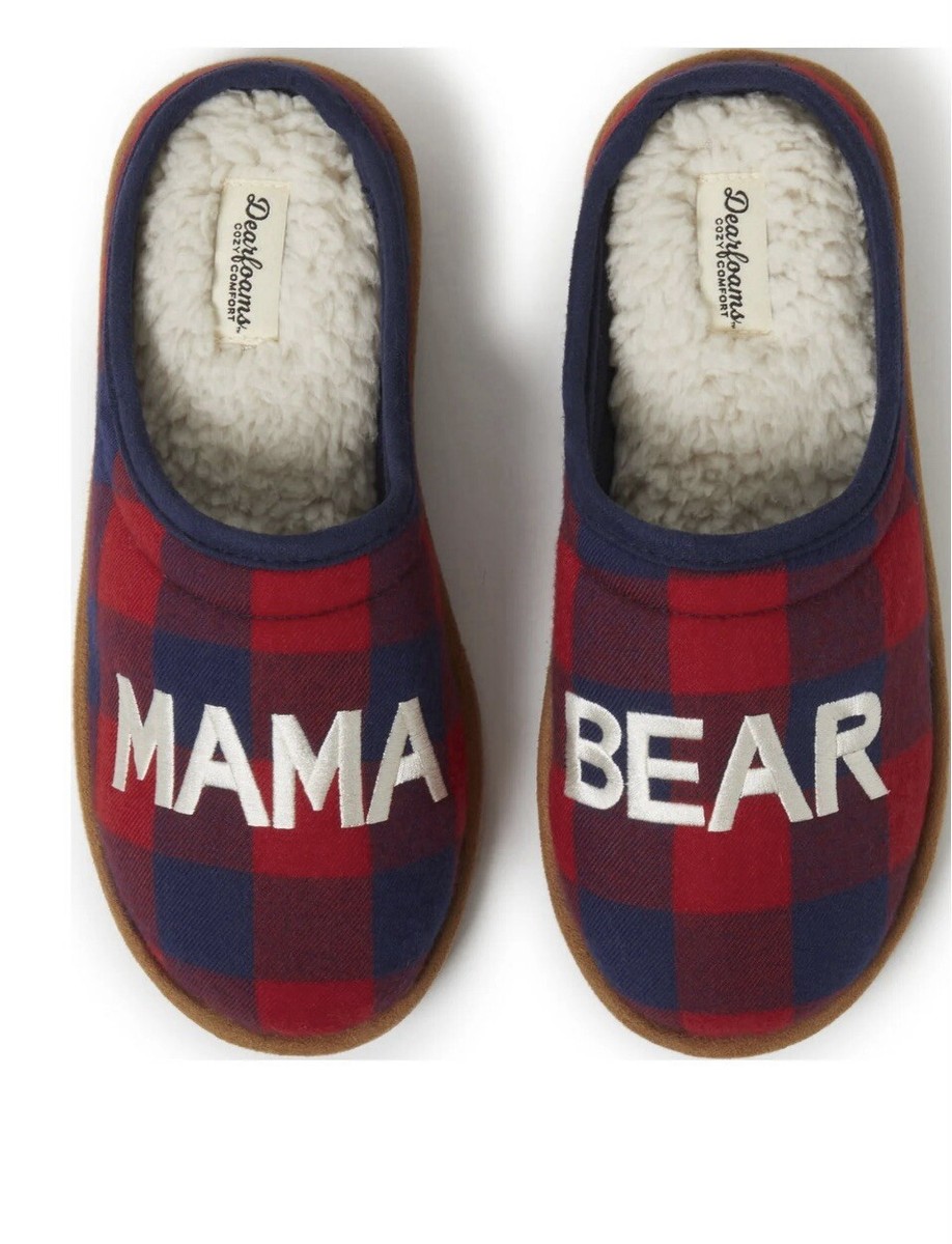 Dearfoams Mama Bear Papa Bear Lil Bear Baby Bear Memory Foam Slippers  Plaid