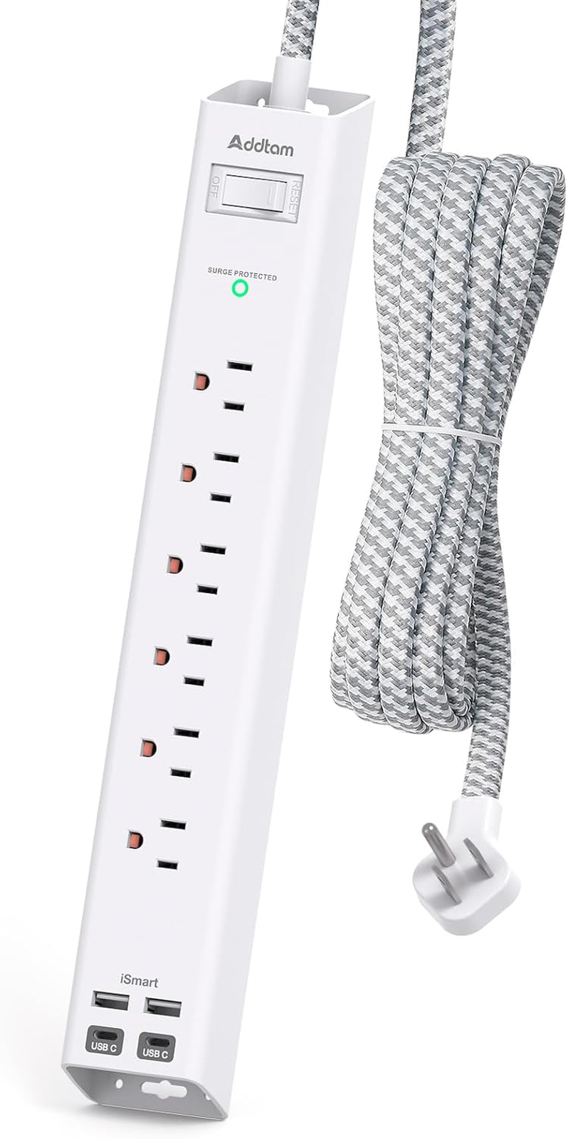 Surge Protector Power Strip with 6 AC Outlets & 4 USB Ports, Flat Plug, 5Ft-image