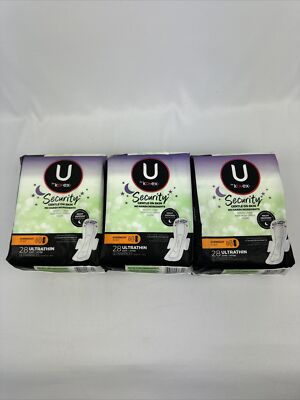 LOT OF 3 U by Kotex Clean & Secure Ultra Thin Overnight Pads with Wings