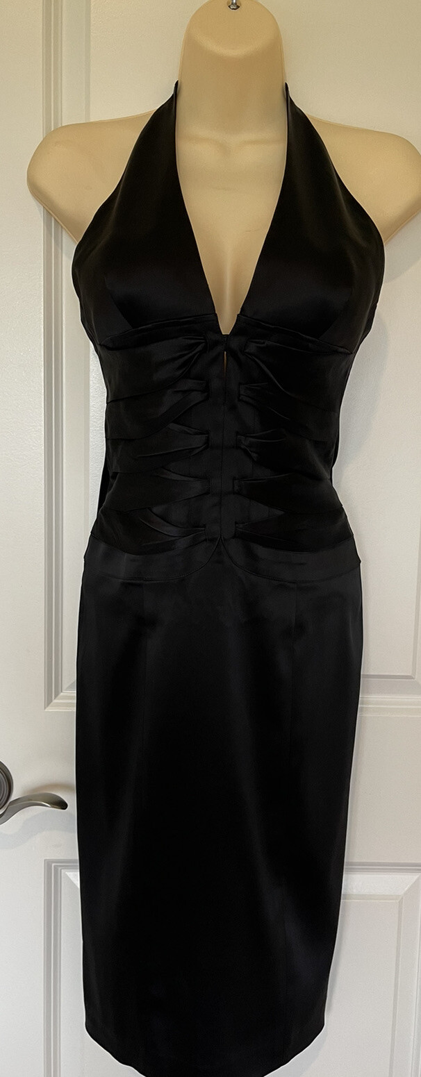 Sheath Halter V Neck Sleeveless Open Back Black Maxi Evening Dress For Women main image 0