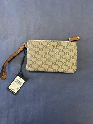 KARL LAGERFELD Monogram Logo Brown Purse Wristlet NWT