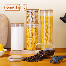 Glass Jars with Bamboo Lids Muti Size Set of 5 , Glass Canisters with Airtig...