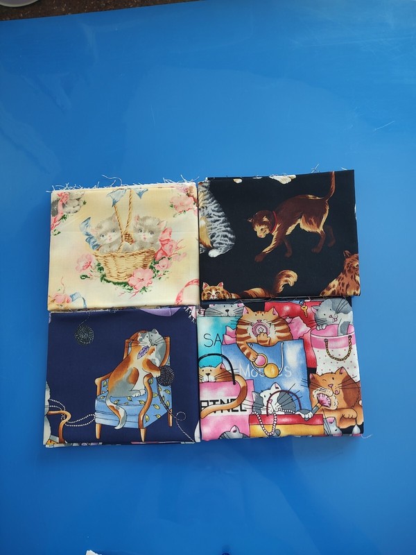 Cat/Kitten Fat Quarters, 4 Fabrics. New Quilt Shop Quality Fabric 