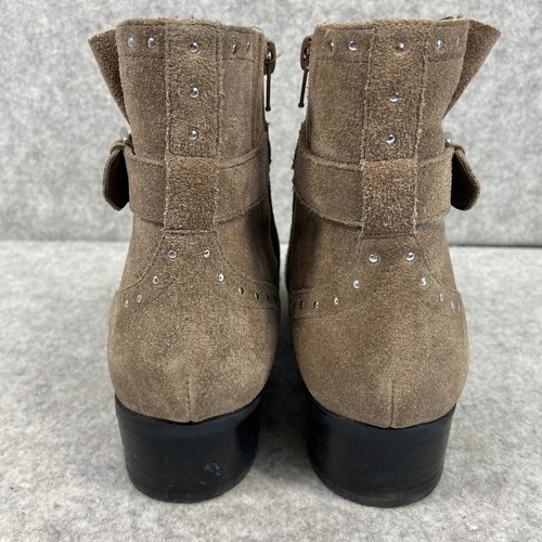 Isaac Mizrahi Live Selby Suede Ankle Boots Buckle Studs Beige Womens Size 9 - Picture 7 of 13
