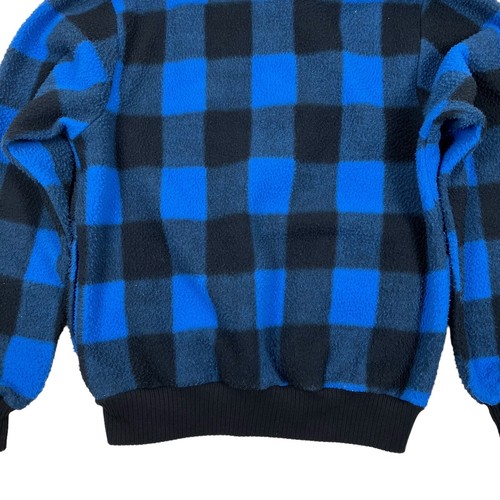 VTG 80s EMS Blue & Black Plaid Polar Fleece Jacket 1/2 Zip Pullover USA Size M - Picture 9 of 16