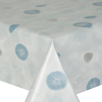 PVC PUSTEBLUME BLAU TISCHDECKE BLUME FEDER AQUA SILBER GRAU PUNKTE ABWISCHBAR