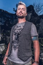 Trachtenweste Herren Gilet Quincy schwarz Streifen-Design Knöpfe Stretch S-4XL