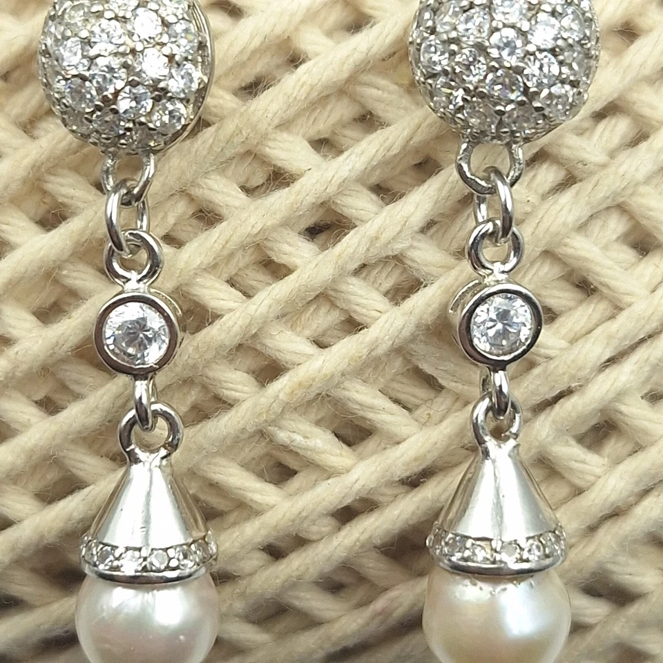 Orecchini Da Donna  Argento 925 Perla 17 MM Australiana Oro Giallo 18 Kt ZIRCONI - Immagine 4 di 4