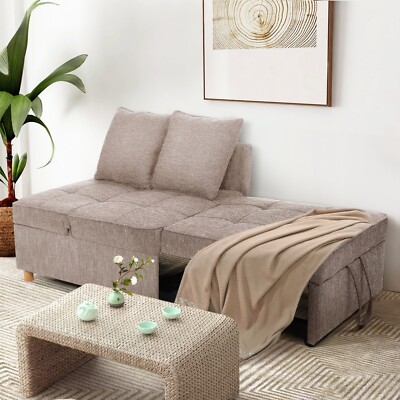Convertible Sleeper Sofa Bed, 4-in-1 Linen Fabric Sleeper Couch for Small Space