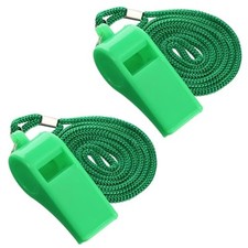 2Pcs Plastic Green Sports Whistles for Coaches with Lanyard Loud Crisp Sound