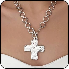 Chunky Cross Necklace for Women Gold Statement Big Cross Pendant Jewelry