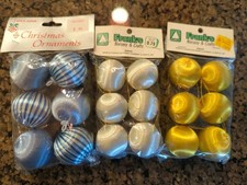 Vintage Satin Spun Silk Christmas Ball Ornaments Blue - Gold  White 3 Pkgs NEW
