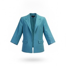 Talbots Womens Blue Linen Blend Open Blazer 3/4 Sleeve Lightweight Size 8