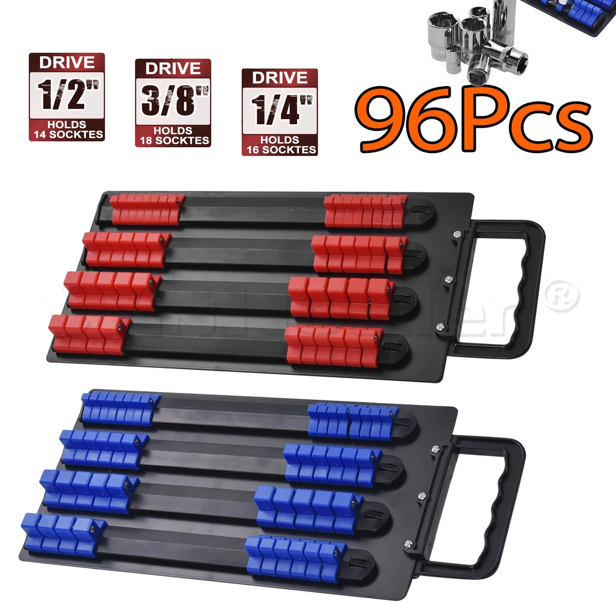 Heavy Duty Duurzame Socket Tray Rack Organizer 1/2 1/4 3/8 Inch Garage Workshop Rail Tool Houder (80st