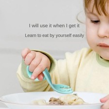 Baby Spoon Fork Set Curved Self Feeding Training Kids Toddler Tableware