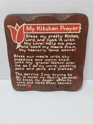 My Kitchen Prayer Square Wood  Cottagecore Grannycore  Family 1950s Vintage
