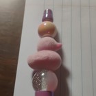 Handmade Style Pink Beaded Ballpoint Pen, Plastic, Chrome Trim, Black Ink — photo 3