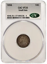 1856 CAC VF20 Liberty Seated Dime 10c - Small Date