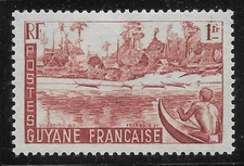 French Guiana #196 VF MLH - 1947 1F Maroni River Bank / Natives in Canoes