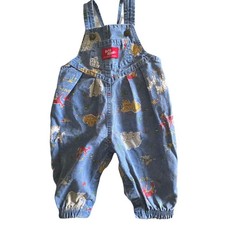 RARE Vintage Made in USA Baby B'gosh OshKosh Animals Denim Overalls Blue 3/6M