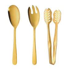 Salad Spoon and Fork Stainless Steel Tong Serving Set, Heavy Duty Smooth Fini...