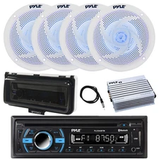 Pyle Bluetooth CD Radio, Amplifier, 4x 6.5" LED Speakers, Cover (White), Antenna