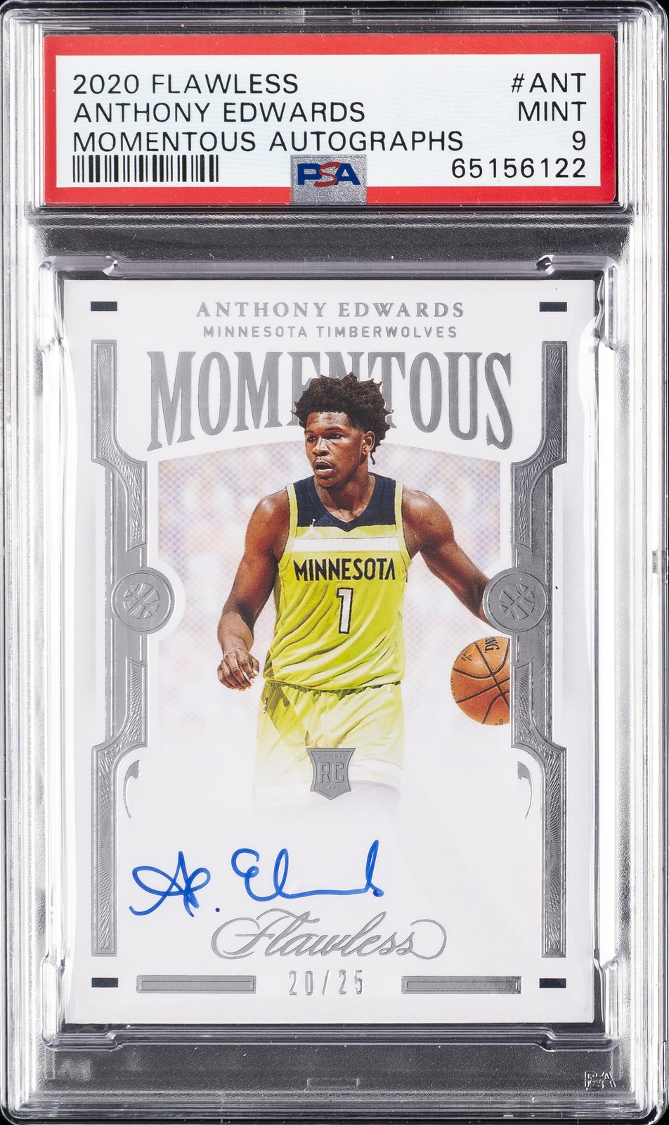 2020 PANINI FLAWLESS MOMENTOUS AUTOS #MOMANT ANTHONY EDWARDS 20/25 PSA 9 AUTO