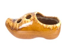 Vintage Ceramic Brown Drip Danish Clog Garden Shoe Flower Frog Planter