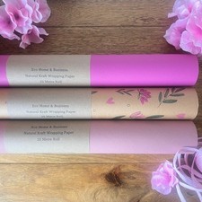 Birthday Wrapping Paper Pink Hearts & Flowers Kraft Eco Friendly Sheet or Roll