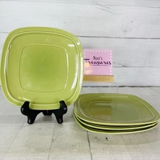 Home Trends CANOPY PEA POD Green Embossed Square Porcelain Salad Plates Set of 4